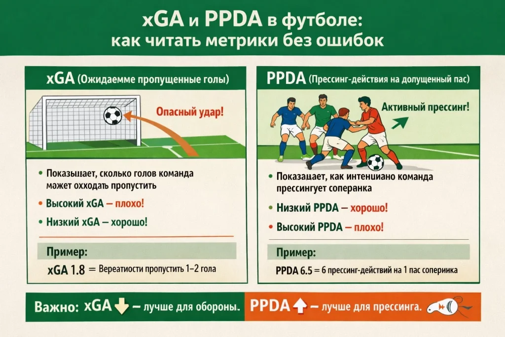 xGA, PPDA, "интенсивность прессинга": что означают футбольные метрики и как их читать без ошибок