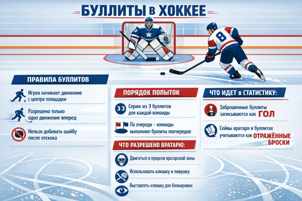 Буллиты в хоккее (shootout): правила, порядок попыток, что разрешено вратарю и что идет в статистику