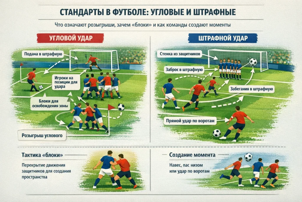 Стандарты в футболе: угловые и штрафные, что означают розыгрыши, зачем "блоки" и как команды создают моменты