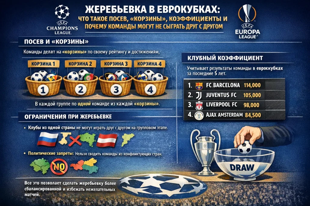 Жеребьевка в еврокубках: что такое посев, "корзины", коэффициенты и почему команды могут не сыграть друг с другом