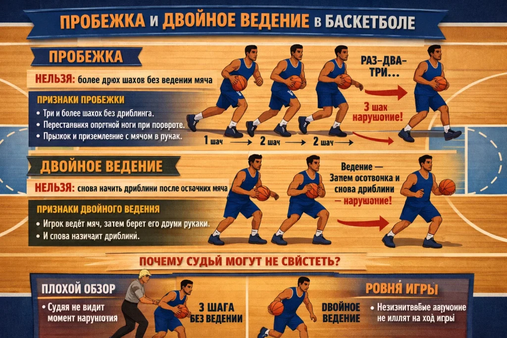Пробежка в баскетболе: что это такое, опорная нога, шаги и как это увидеть в трансляции