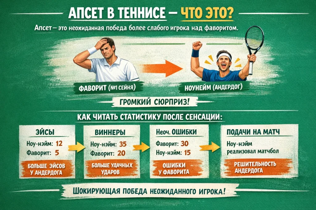 Апсет в теннисе что это: простое объяснение + как читать статистику после сенсации