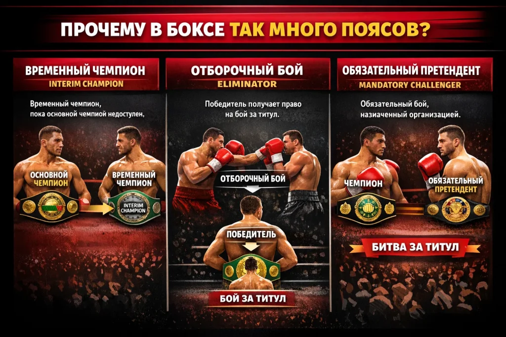 Почему в боксе так много поясов: что такое interim, eliminator и mandatory challenger