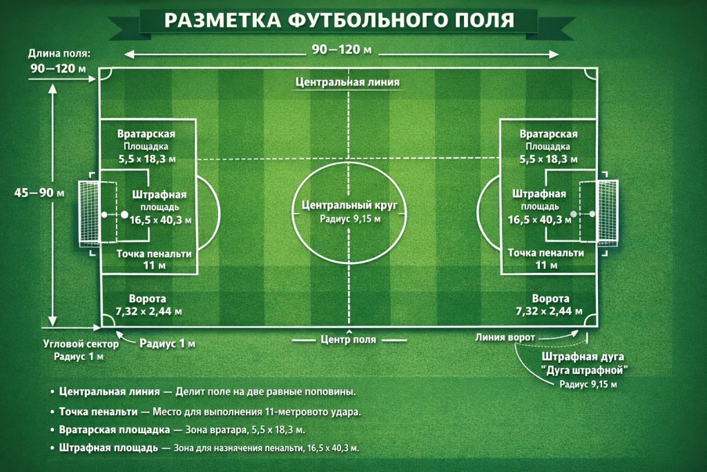 Разметка футбольного поля: схема, размеры и объяснение для зрителей и тренеров