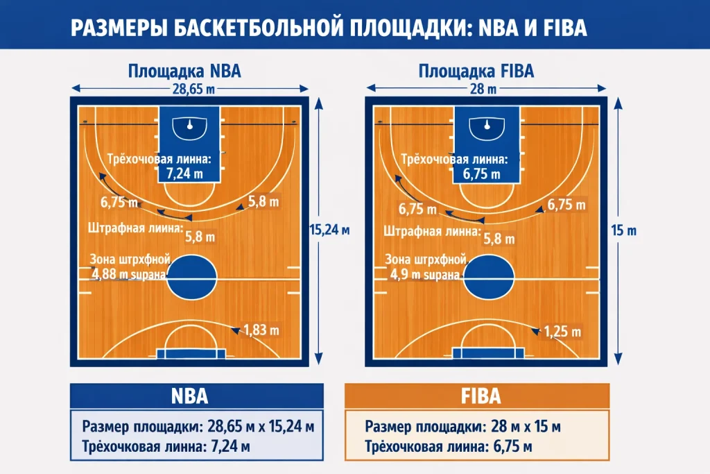 Размер баскетбольной площадки в метрах: чем отличаются NBA и FIBA
