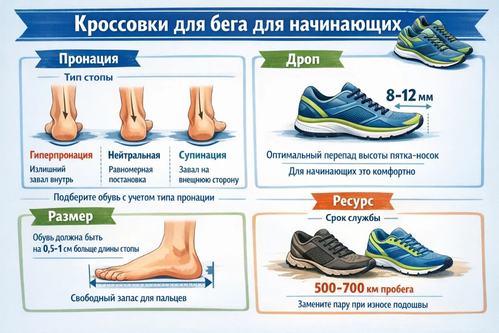 Кроссовки для бега для начинающих: пронация, дроп, размер и ресурс