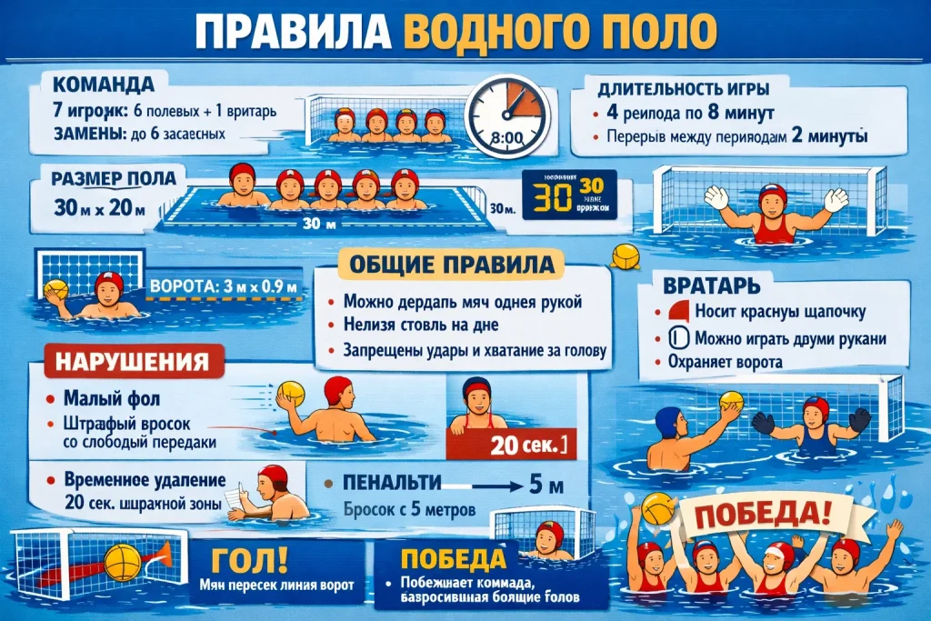 Правила водного поло: состав команды, время игры и основные нарушения