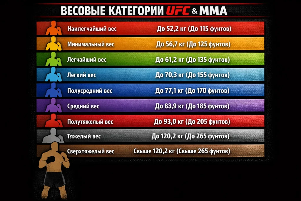 Весовые категории UFC и ММА: полный список с таблицей и чемпионами 2026