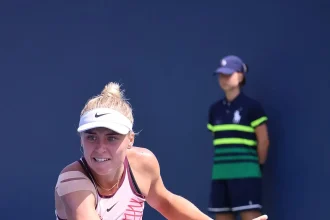 Юлия Стародубцева во время матча на US Open 2023 — архивное фото